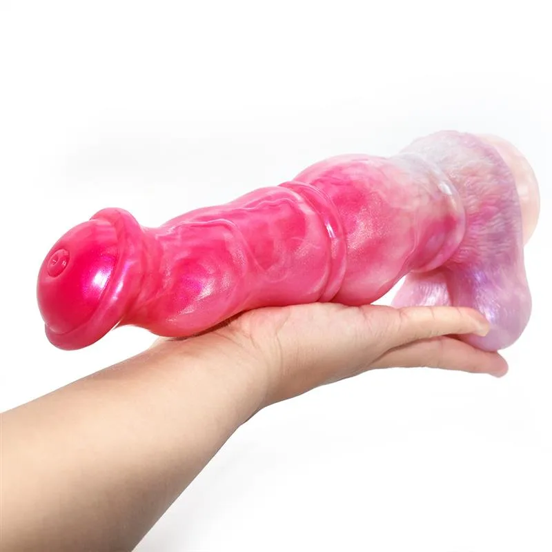 54982550d2e2147c 10 IN Pink Horse Dildo with Balls Silicone Knot Animal Penis - Image 5