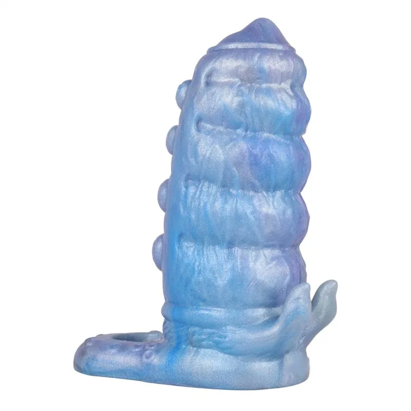 649510cf69d9f15c 5.6 IN Blue Alien Penis Sleeve Soft Silicone Cock Sheath - Image 3