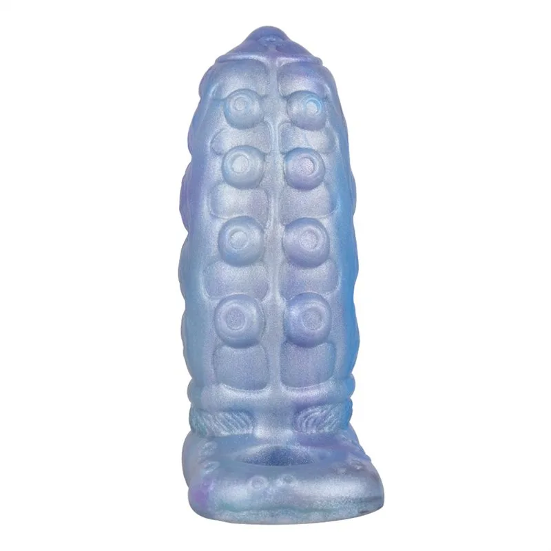 7ef74b98a362de0c 5.6 IN Blue Alien Penis Sleeve Soft Silicone Cock Sheath - Image 2