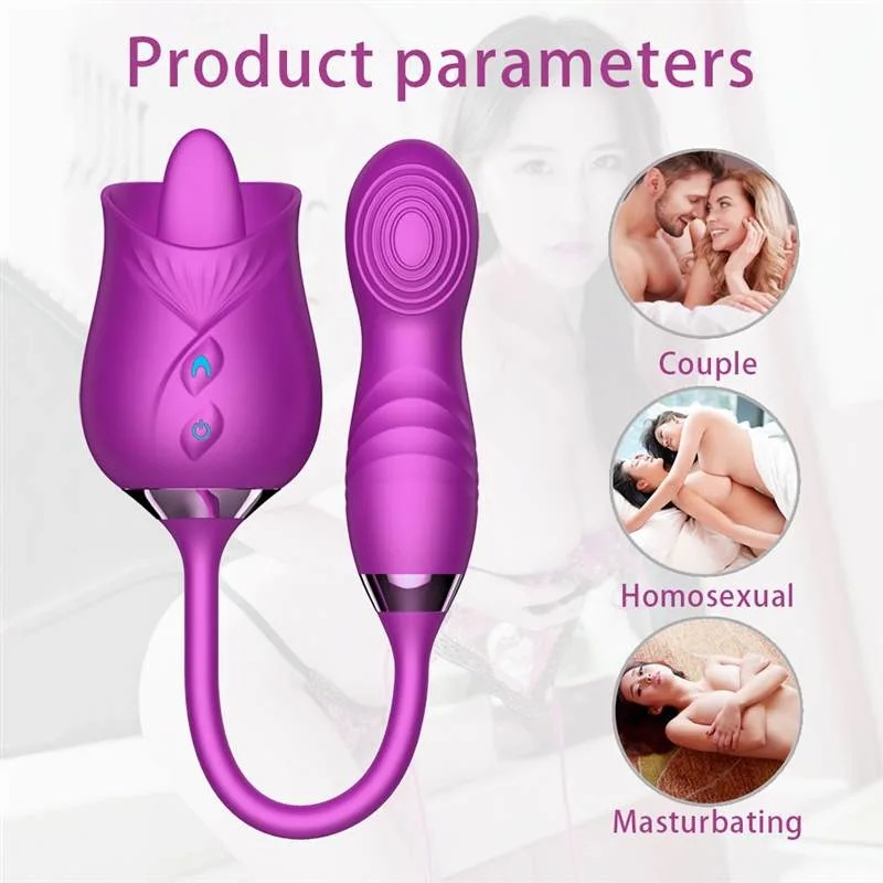 Dual Ended Rose Tongue Licking Flapping Vibrator 7 Dual Ended Rose Tongue Licking Flapping Vibrator 7