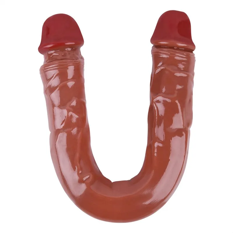 3b89bf160c4f8ce1 15.5 IN Brown Flexible PVC Double Dildo - Image 4