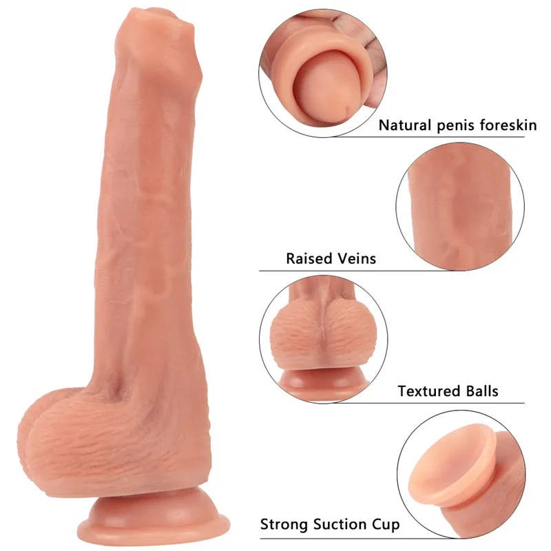 8.5 IN Uncircumcised Penis Dildo with Movable Foreskin 2 8.5 IN Uncircumcised Penis Dildo with Movable Foreskin 2