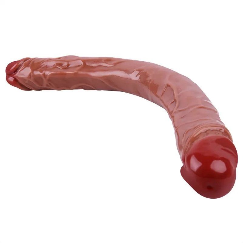 4fd60a759cadee0c 15.5 IN Brown Flexible PVC Double Dildo - Image 2