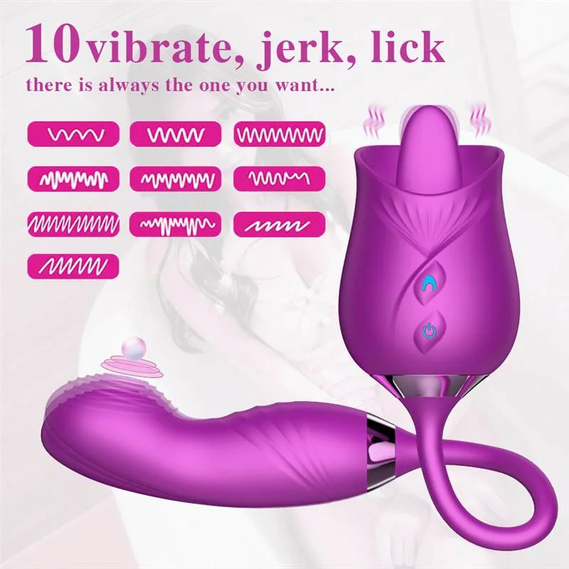 Dual Ended Rose Tongue Licking Flapping Vibrator 2 Dual Ended Rose Tongue Licking Flapping Vibrator 2