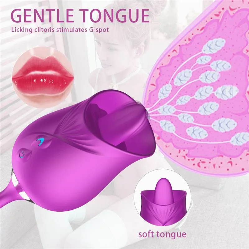 Dual Ended Rose Tongue Licking Flapping Vibrator 3 Dual Ended Rose Tongue Licking Flapping Vibrator 3