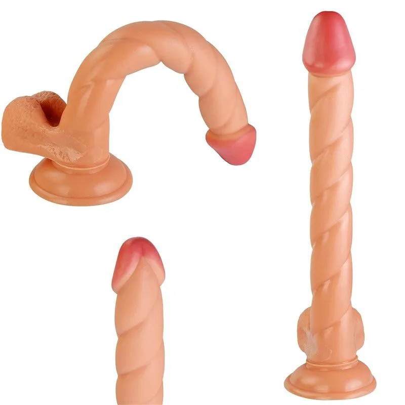 96410565dce53712 12 IN Natural Fat Long Spiral PVC Dildo - Image 6