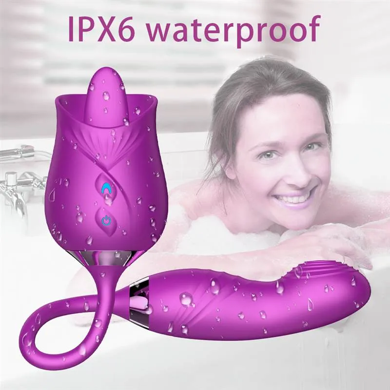 Dual Ended Rose Tongue Licking Flapping Vibrator 4 Dual Ended Rose Tongue Licking Flapping Vibrator 4