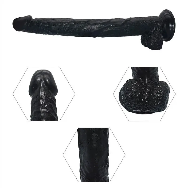 a6de6f81230b4c1d 15.5 IN Long Slim Black PVC Dildo - Image 5