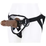 Short 6 Inch Brown Dildo with Strap On Harness