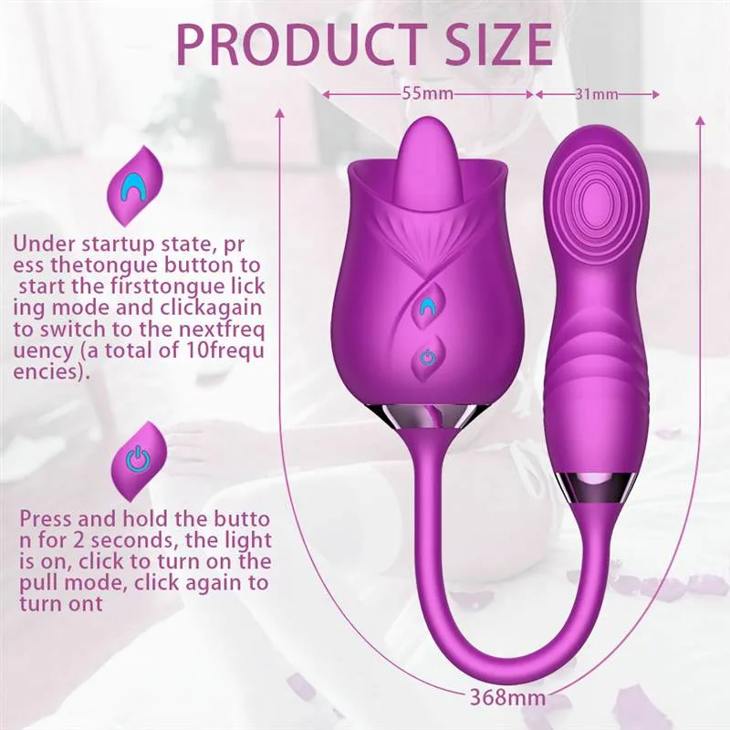 Dual Ended Rose Tongue Licking Flapping Vibrator 8 Dual Ended Rose Tongue Licking Flapping Vibrator 8