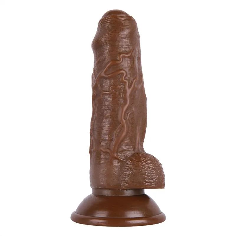 c38e7078813f8143 6 IN Short Brown Silicone Dildo with Strap On Harness - Image 5