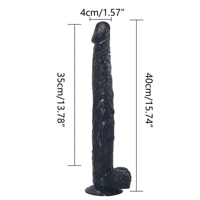 15.5 IN Long Slim Black PVC Dildo 1 15.5 IN Long Slim Black PVC Dildo 1