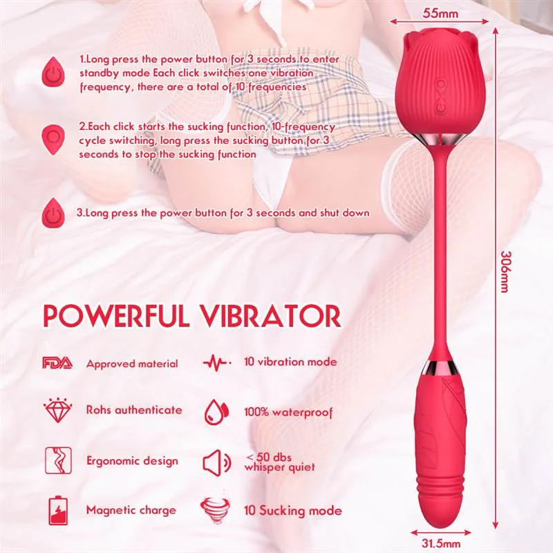 2 IN 1 Women Rose Clit Sucking G-spot Vibrating Toy 5 2 IN 1 Women Rose Clit Sucking G-spot Vibrating Toy 5