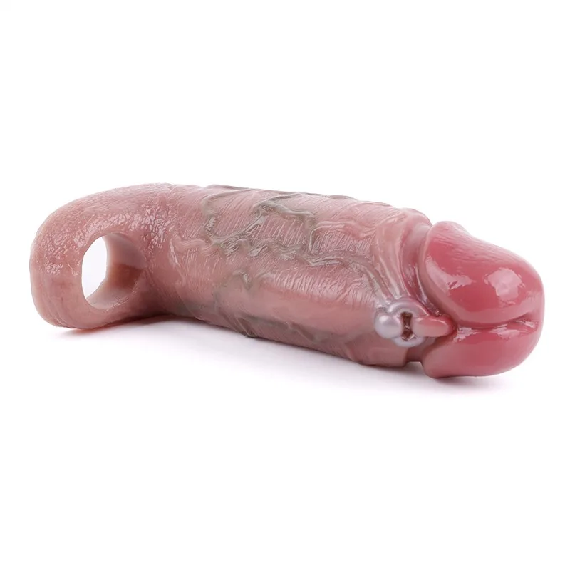 S8113白底 (8) 6.2 IN Realistic Silicone Penis Extender Soft Cock Sheath - Image 5