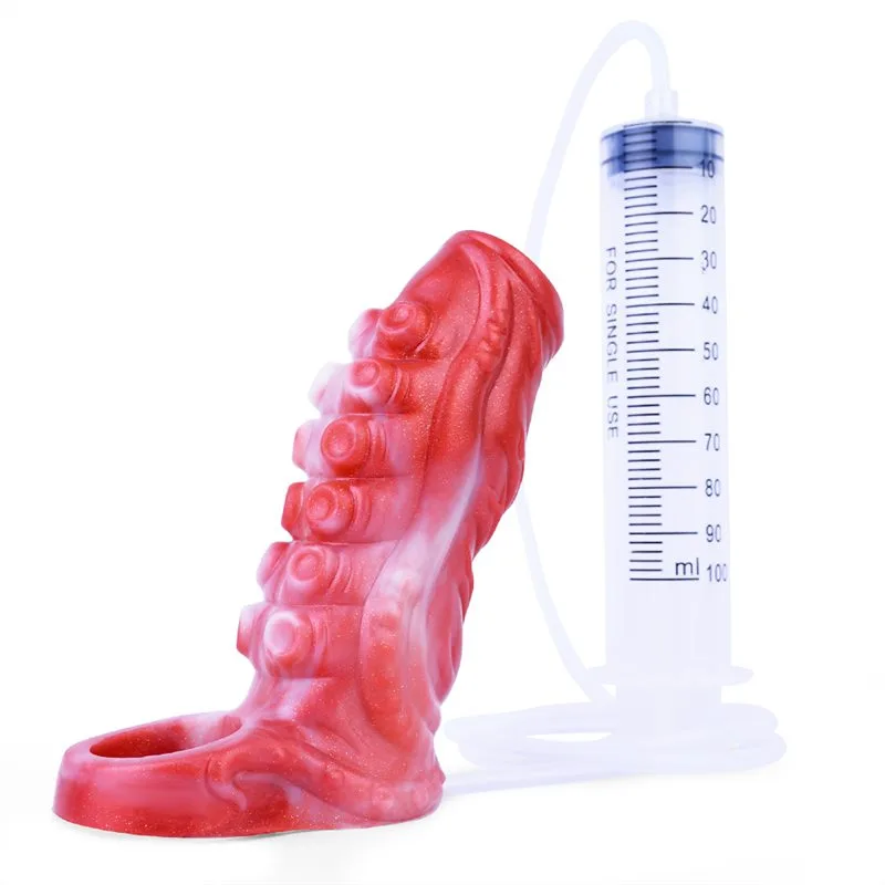 白5 4.9 / 5.5 IN Ejaculating Tentacle Penis Extension Silicone Cock Sleeve - Image 3