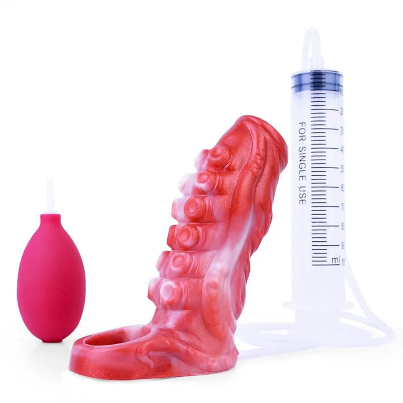 白6 4.9 / 5.5 IN Ejaculating Tentacle Penis Extension Silicone Cock Sleeve - Image 1