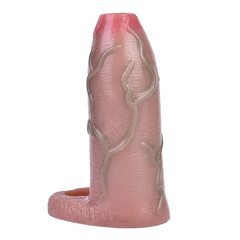 白6 5.4 IN Open Head Cock Sleeve Textured Penis Extension - Image 4