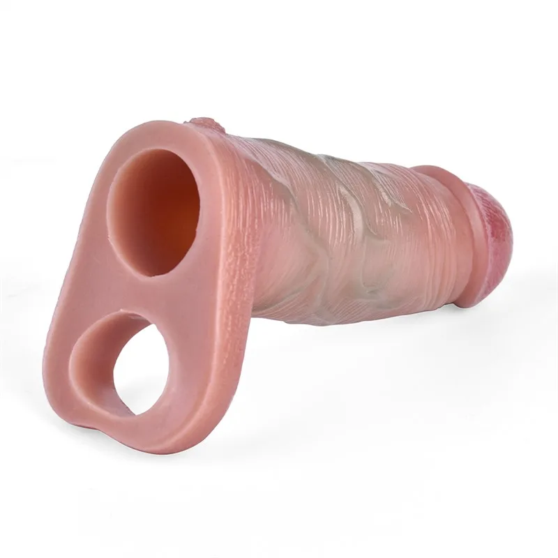 白7 5.3 IN Silicone Lifelike Penis Extender Textured Cock Sleeve - Image 6
