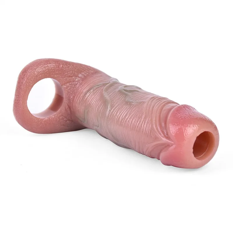 白9 5.3 IN Silicone Lifelike Penis Extender Textured Cock Sleeve - Image 5