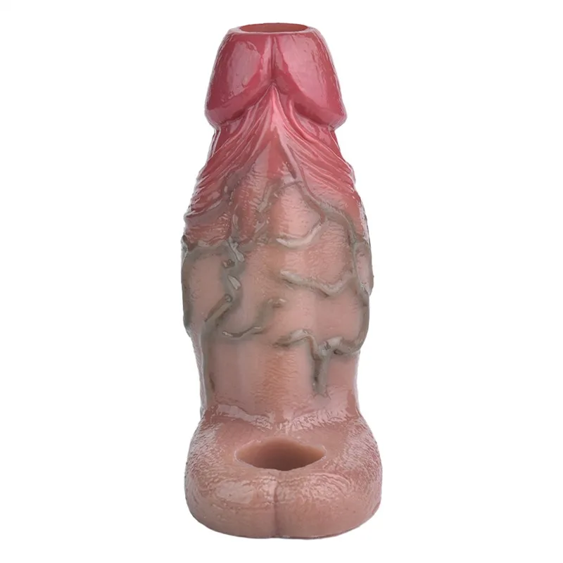 肤色 (10) 4.9 IN Real Feel Penis Extension Soft Silicone Men Cock Sheath - Image 3