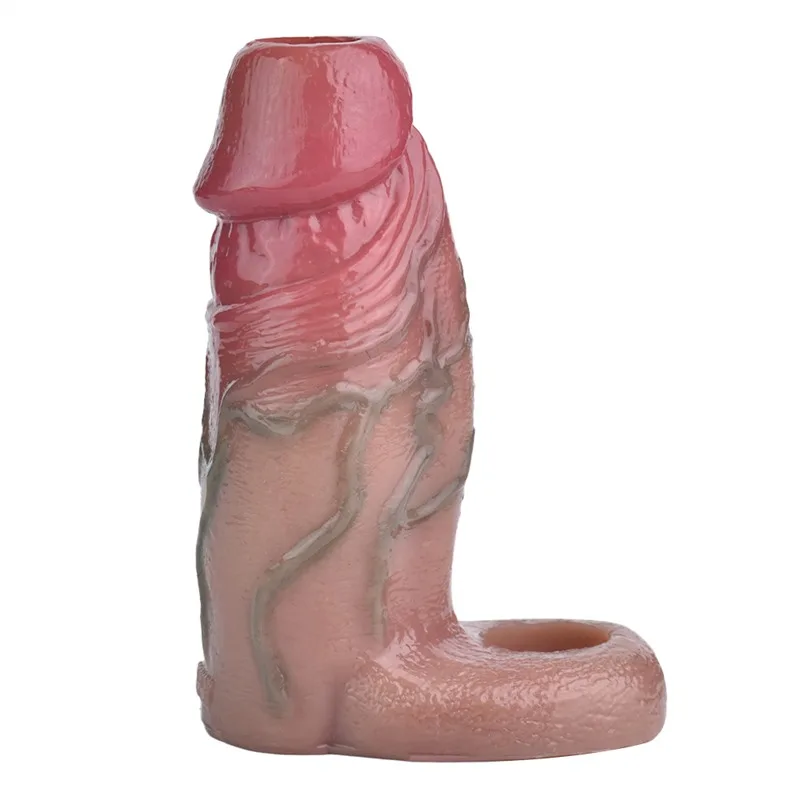 肤色 (4) 4.9 IN Real Feel Penis Extension Soft Silicone Men Cock Sheath - Image 1
