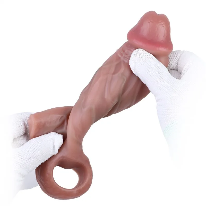6.5 Inch Thick Cock Sleeve Realistic Silicone Penis Extender (8) 6.5 Inch Realistic Silicone Cock Sleeve Thick Penis Extender - Image 7