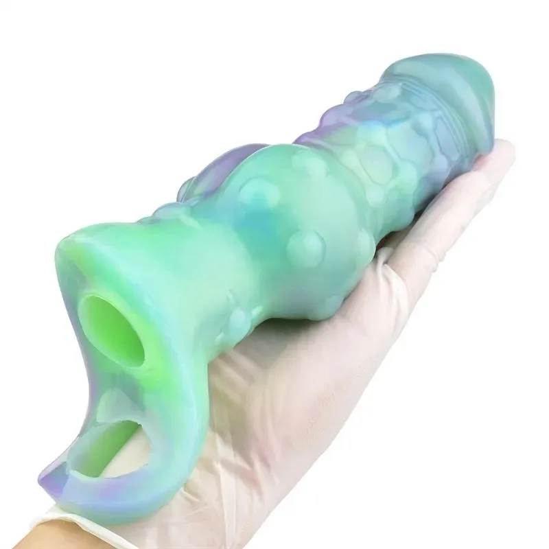 7.1 Inch Luminous Knotted Alien Cock Sleeve Fantasy Beaded Penis Sheath (10) 7.1 Inch Luminous Knotted Cock Sleeve Fantasy Beaded Penis Sheath - Image 6