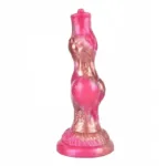 8 IN Fantasy Silicone Double Knot Dog Penis Dildo Rose Gold & Pink - Image 4