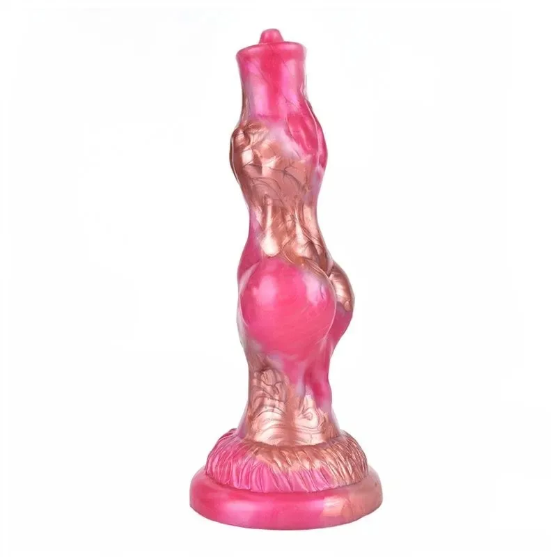 Dog Penis Dildo (2) 8 IN Fantasy Silicone Double Knot Dog Penis Dildo Rose Gold & Pink - Image 4