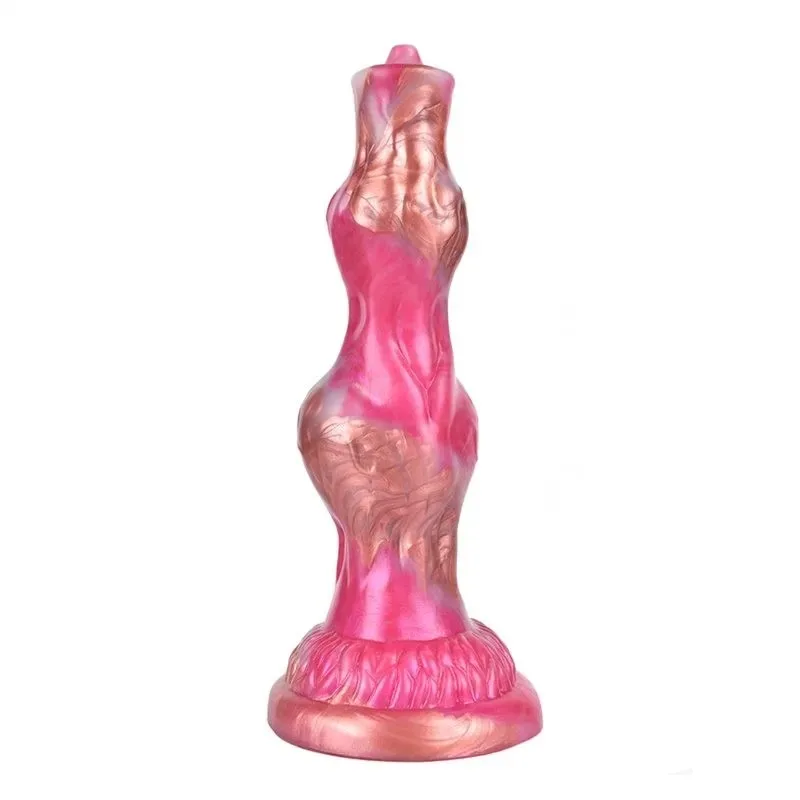Dog Penis Dildo (3) 8 IN Fantasy Silicone Double Knot Dog Penis Dildo Rose Gold & Pink - Image 3