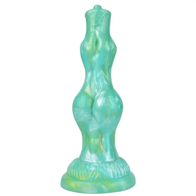 Dog Penis Dildo (6) 8 IN Fantasy Silicone Double Knot Dog Penis Dildo Rose Gold & Pink - Image 5