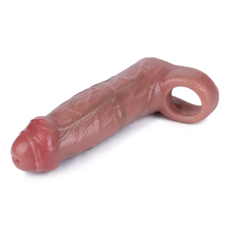 PENIS SHEATH (5) 6.5 Inch Real Feel Cock Sleeve Uncut Silicone Penis Sheath Toy - Image 6