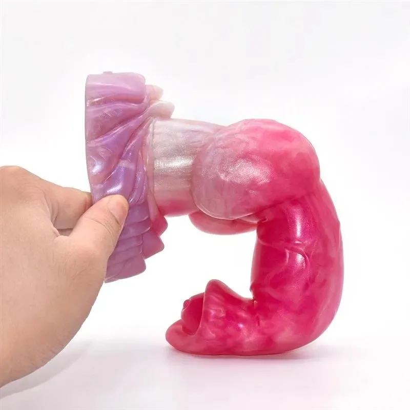 Pink Fantasy Knot Dog Wolf Dildo (6) 8.5 IN Pink Big Knotted Dildo Silicone Dog Wolf Penis - Image 9